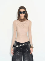 Rhinestone Mesh Turtleneck Top