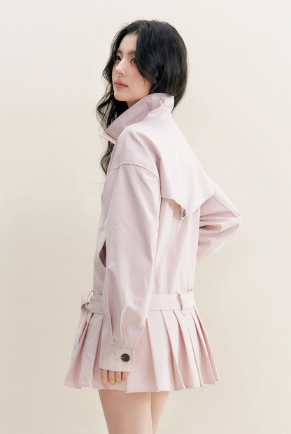 Pleated Hem Belted Trench
