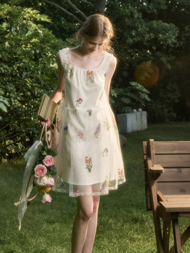Chiffon Floral Embroidered Dress