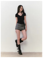 Acetate Lace Backless Beaded Short-sleeve T-shirt
