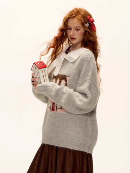 House Jacquard Embroidered Crewneck Sweater