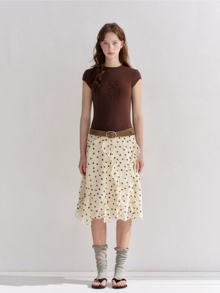 Polka Dot Ruffle Midi Skirt
