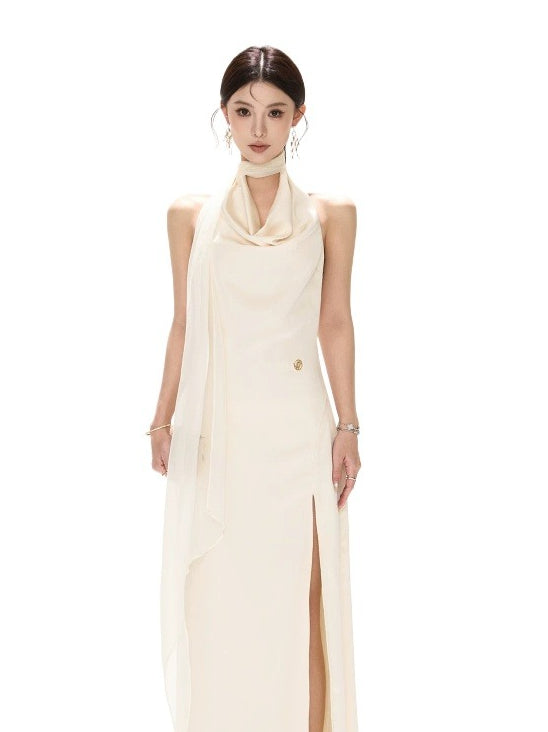 Ribbon Halter Satin Dress