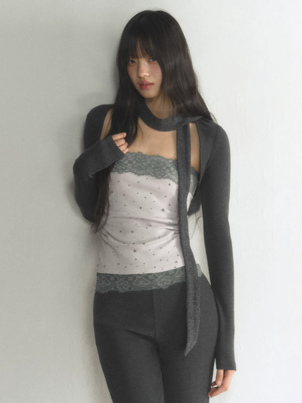 Lace Trim Bandeau &amp; Shrug Set