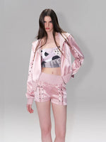 Satin Hoodie Shorts Set