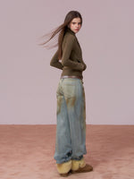 Washed Distressed Embroidered Denim Jeans