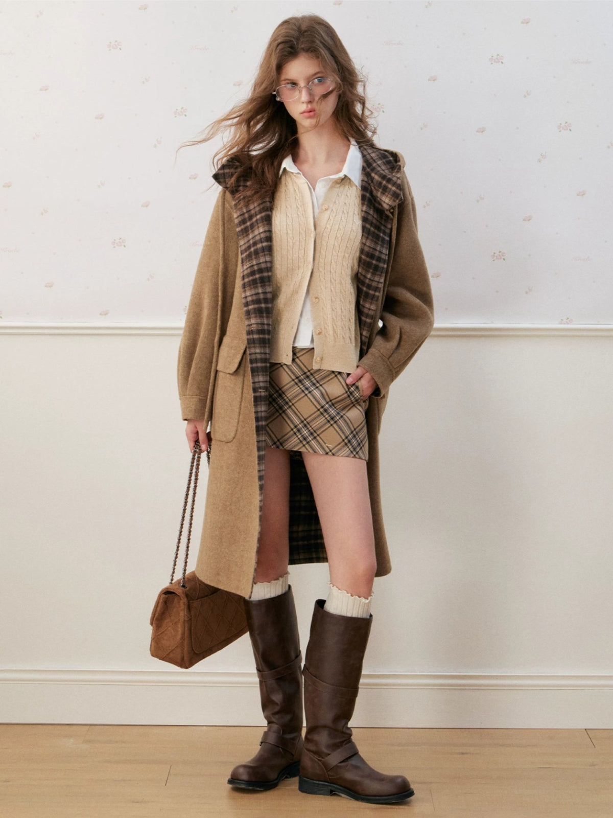 Vintage Gingham Wool Double Coat