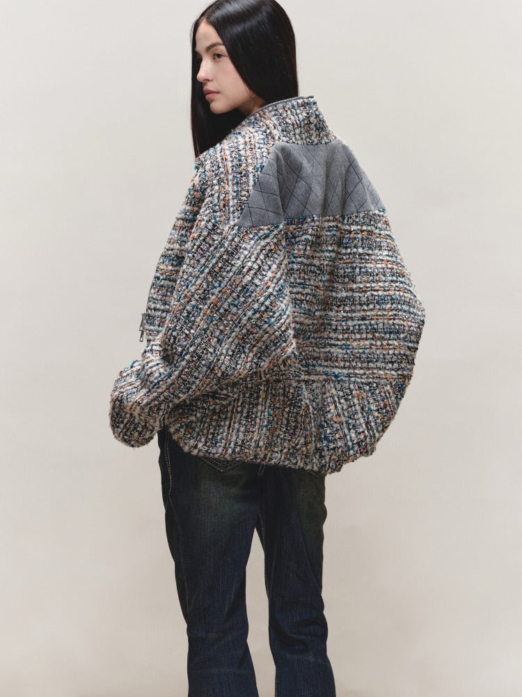 Wool Diamond-Stitch Tweed Jacket