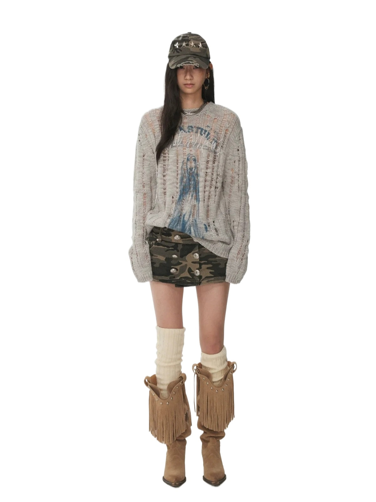 Icelandic Animal Jacquard Cutout Knit Sweater
