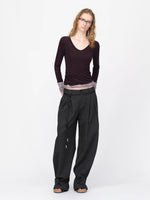 Wool Contrast V Neck Ruched Top