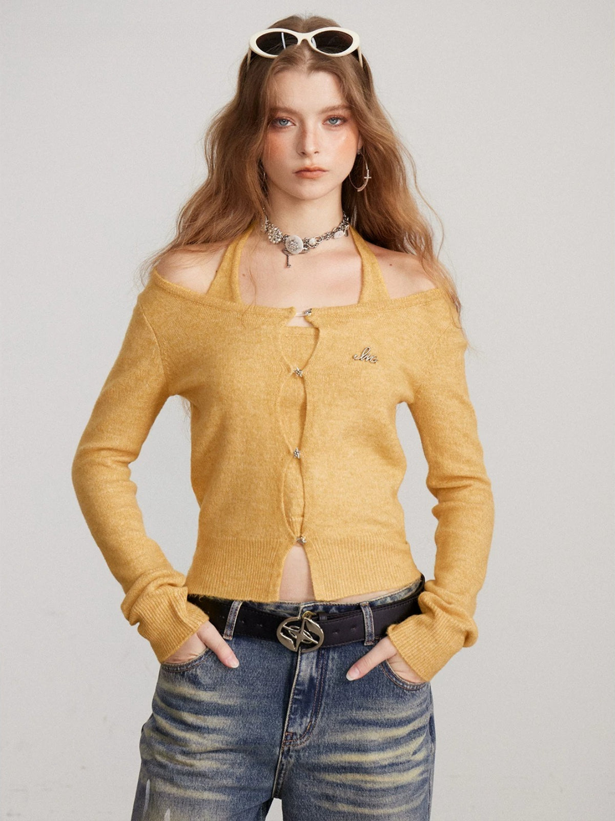 Layered Halter Neck Knit Sweater
