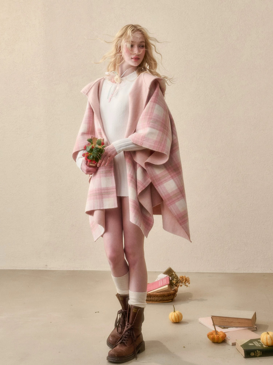 Reversible Wool Plaid Cape Jacket