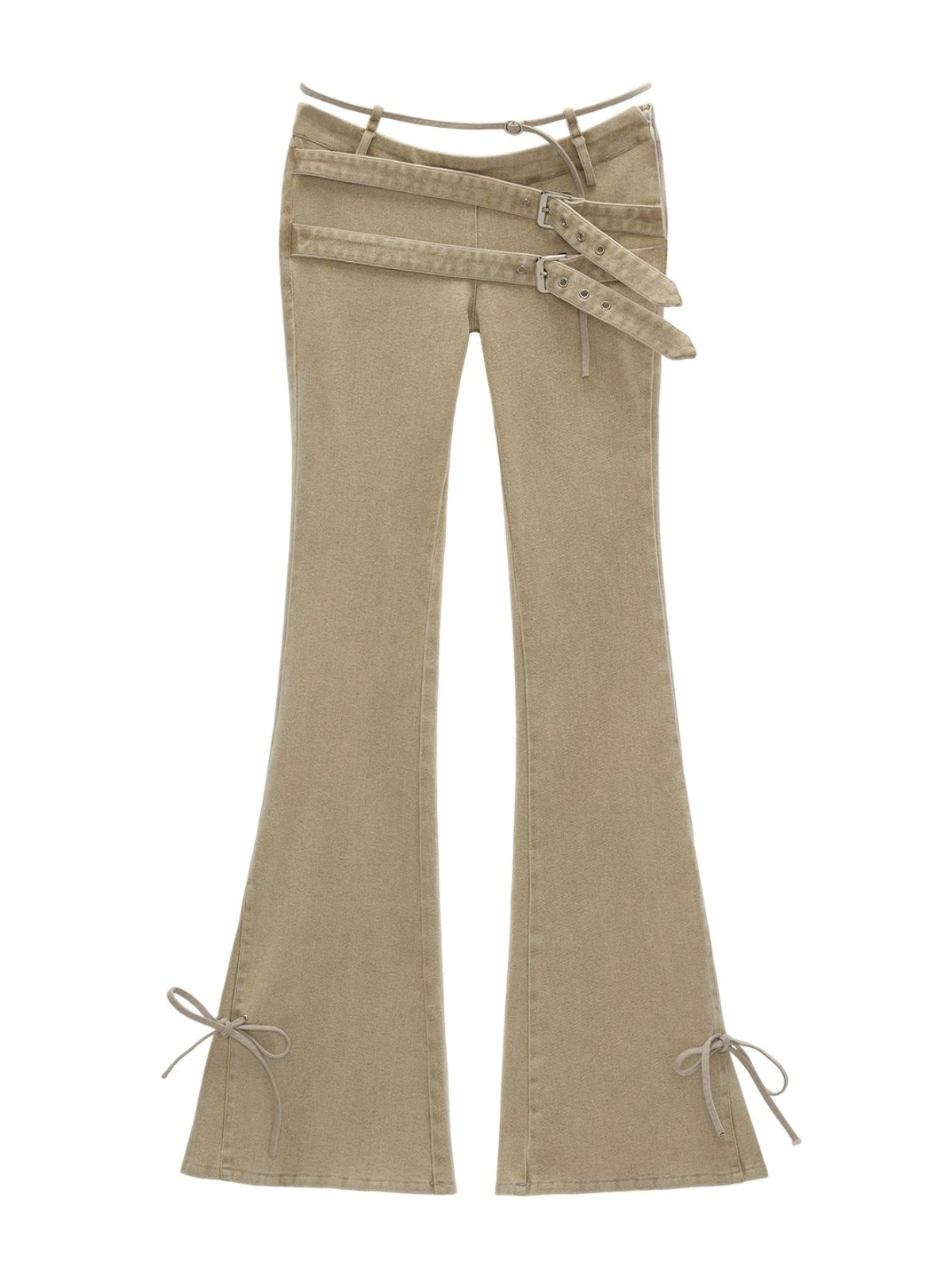 Vintage Multi-Belt Flared Denim Pants