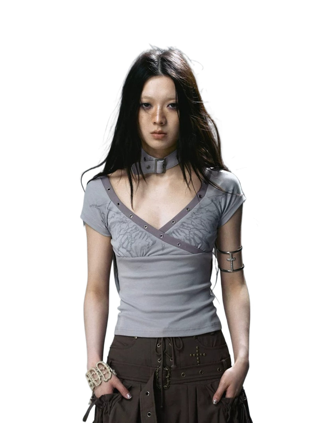 Butterfly Print Cross Neck T-Shirt