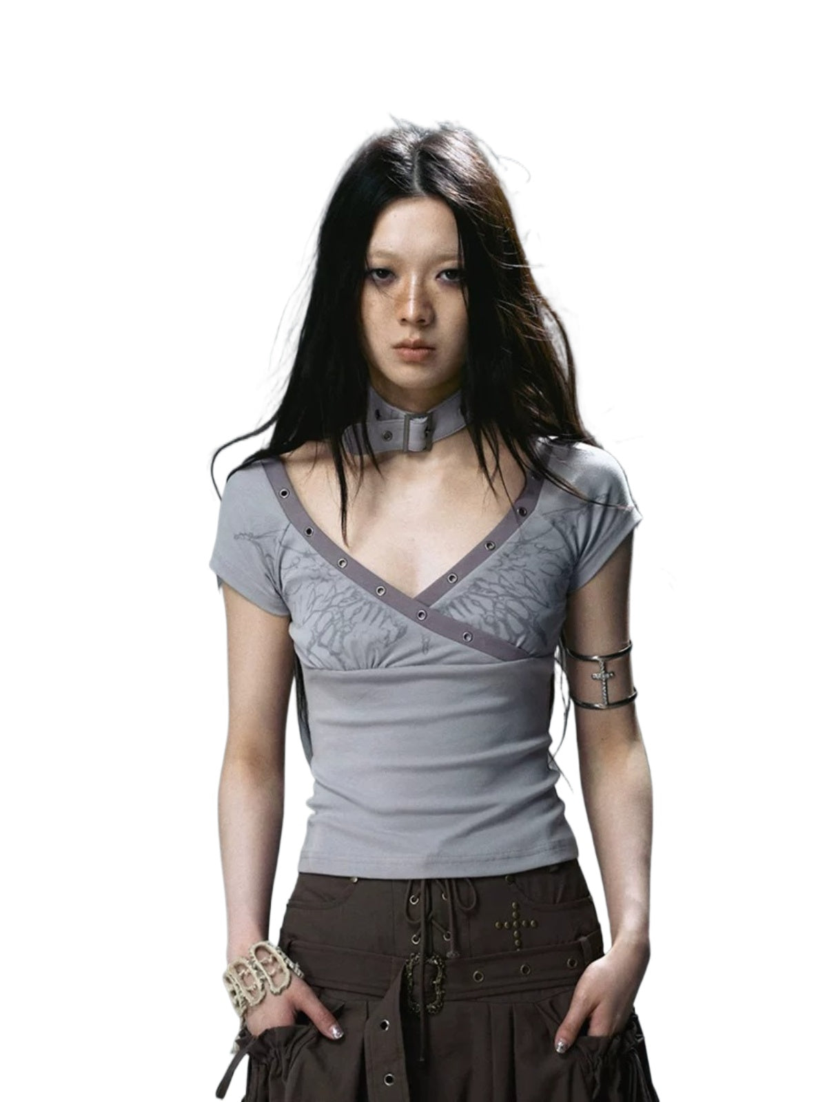 Butterfly Print Cross Neck T-Shirt