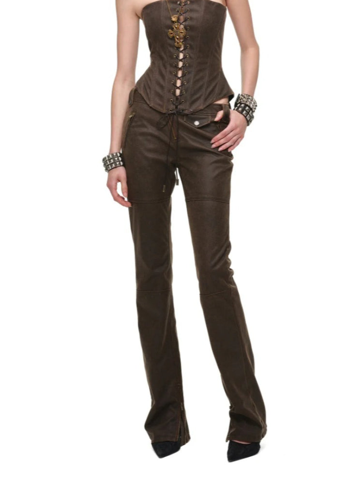 Washed Faux Leather Pants
