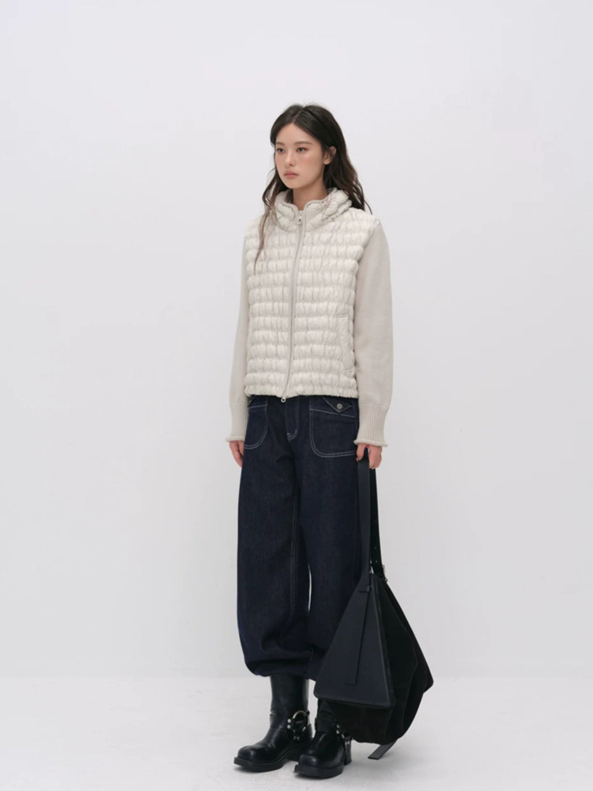 Quilted Down Knit Patchwork Jacket
