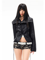 Asymmetric Lapel Leather Jacket