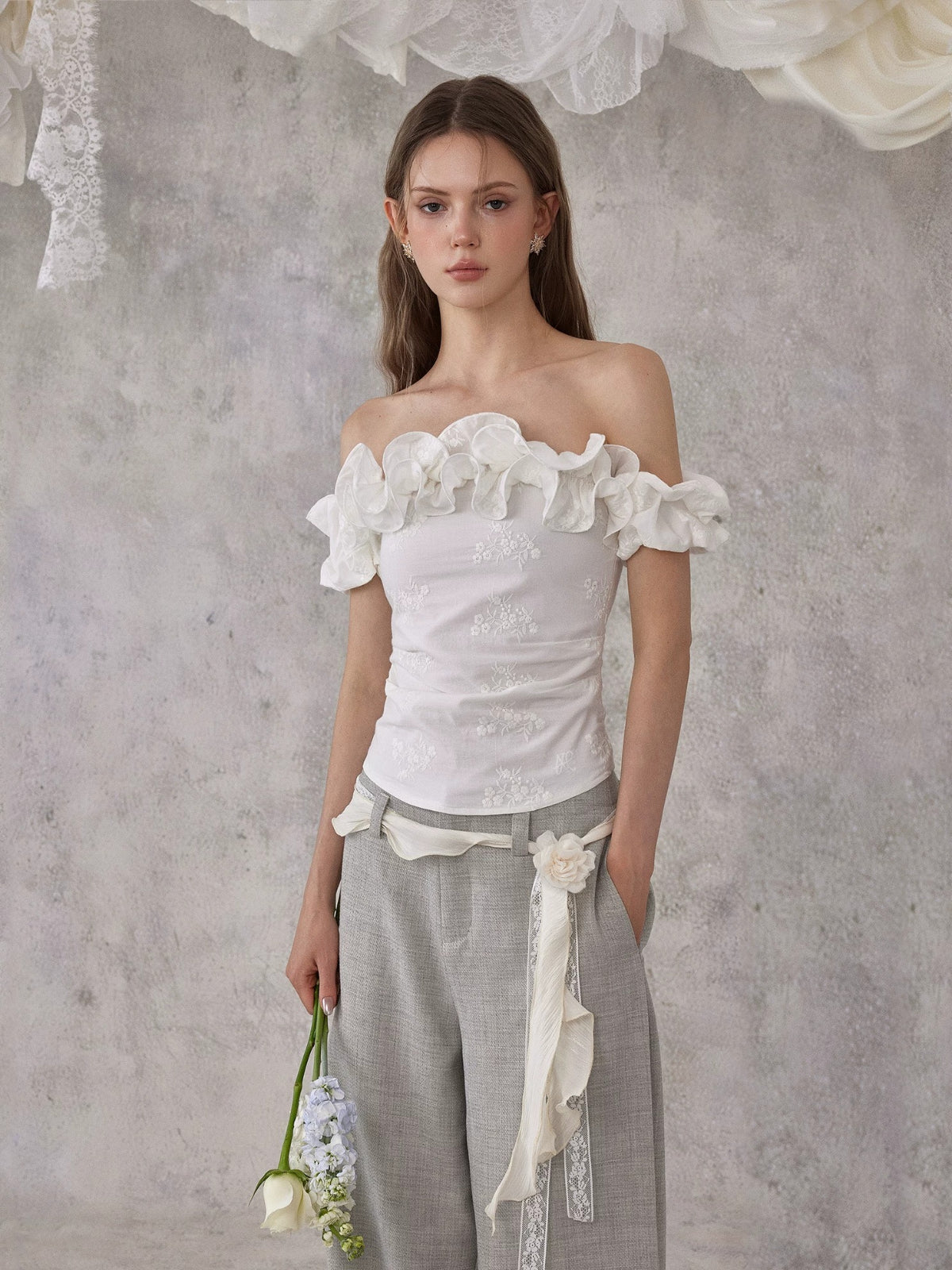 Embroidered Off Shoulder Top