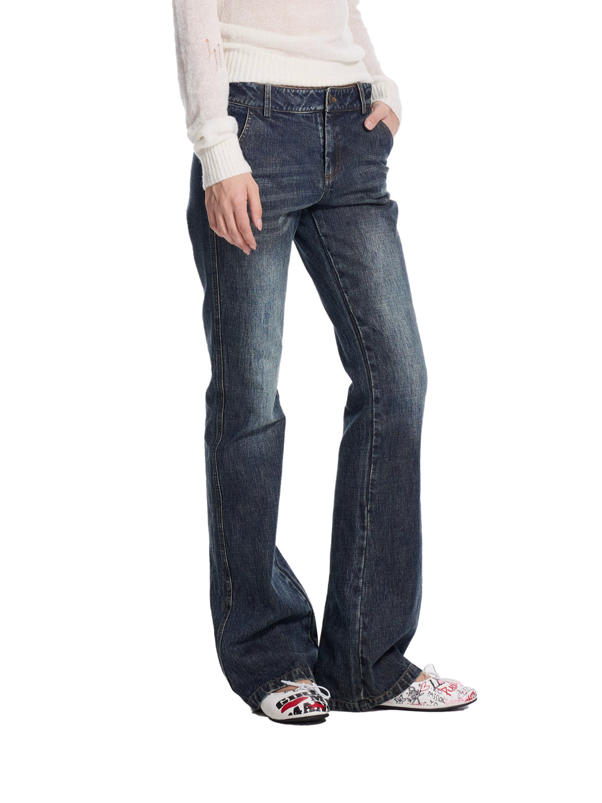 Chain Rivet Flared Denim Jeans