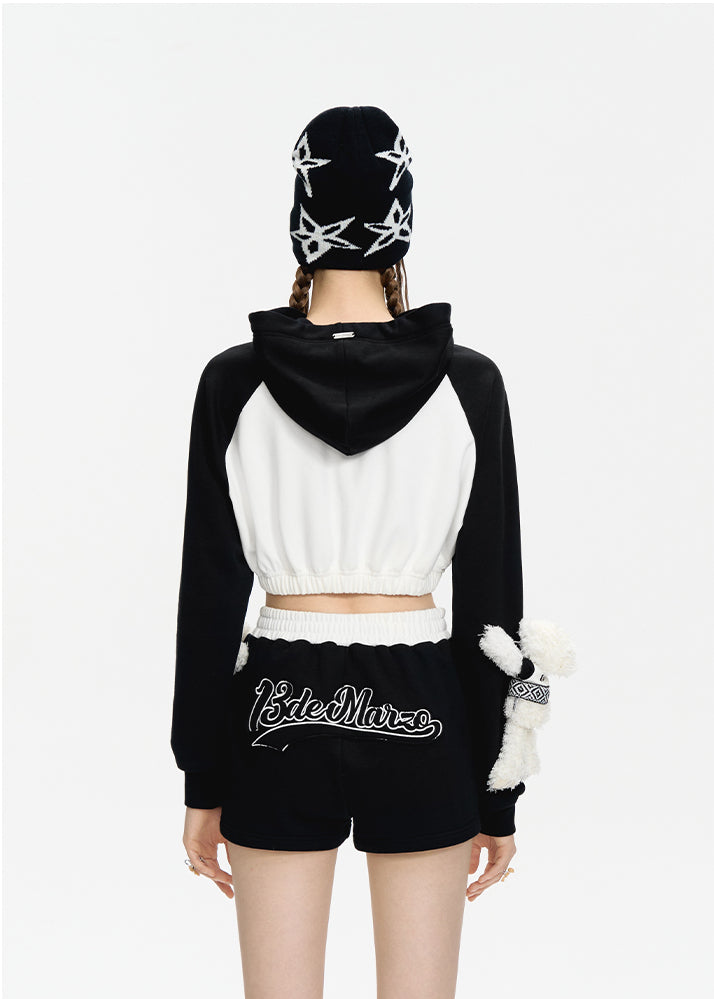 String Baseball Logo Short Hoodie