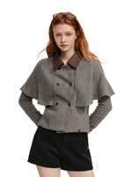Contrast Collar Cable Knit Cape