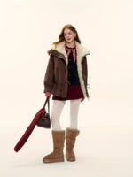 Faux Fur Collar Drawstring Loose Down Parka