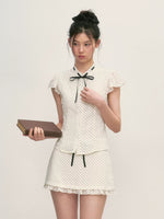 White Polka Dot Shirt & Skirt Set