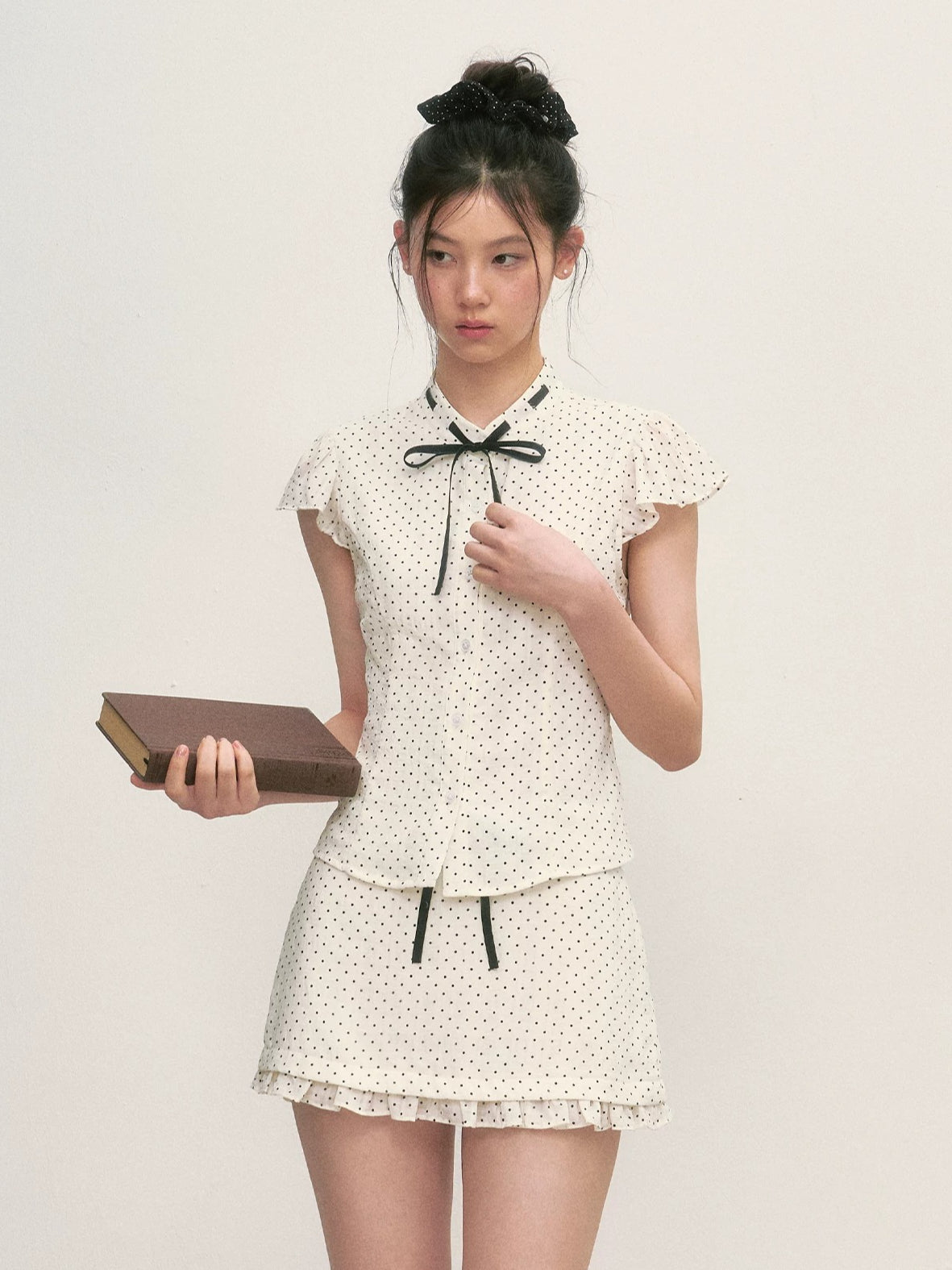 White Polka Dot Shirt &amp; Skirt Set