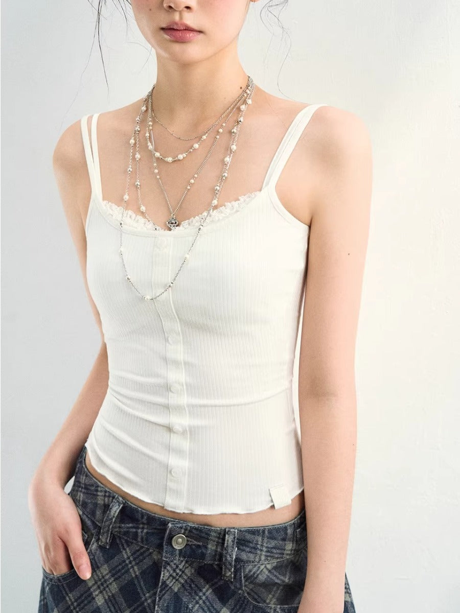 Lace Trim Rib Tank