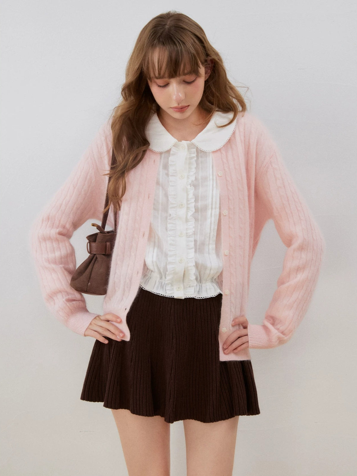 Cable Knit Wool Blend Cardigan