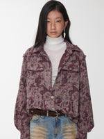 Washed Plaid Frayed-Edge Fitted Shirt