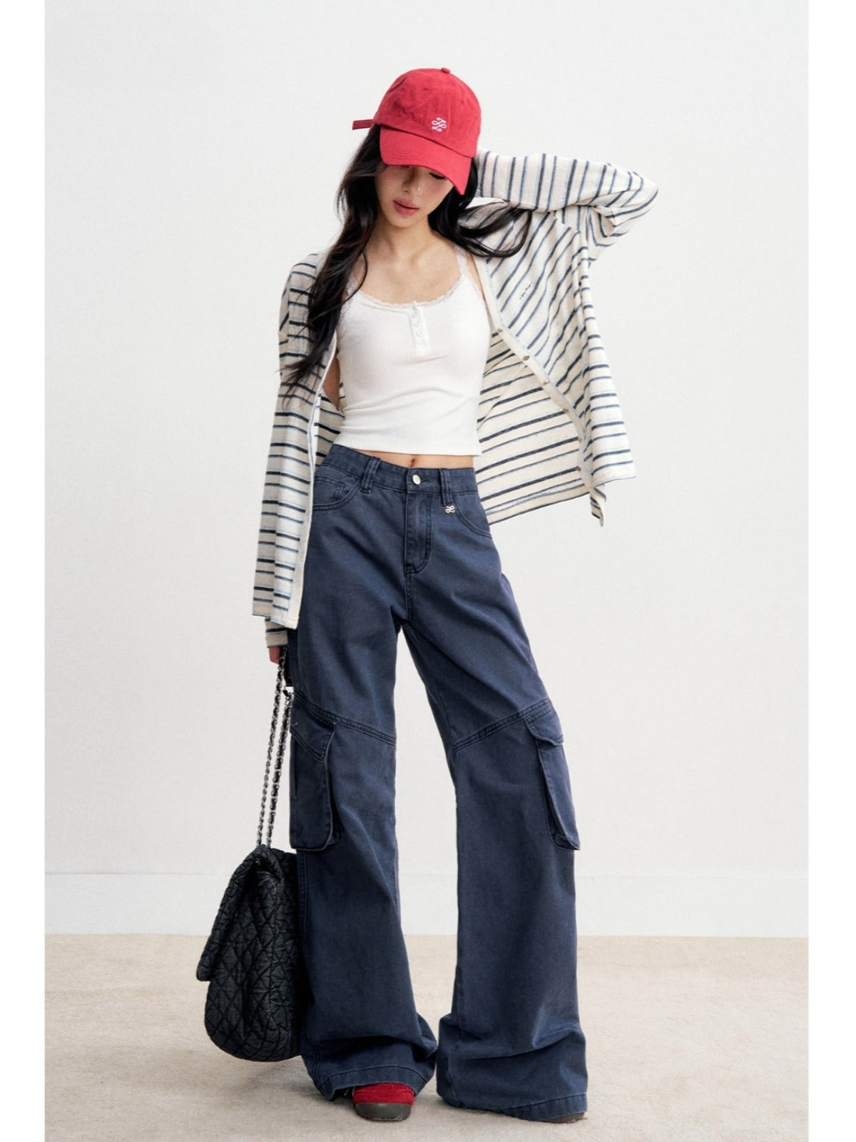 High Waist Cotton Cargo Pants