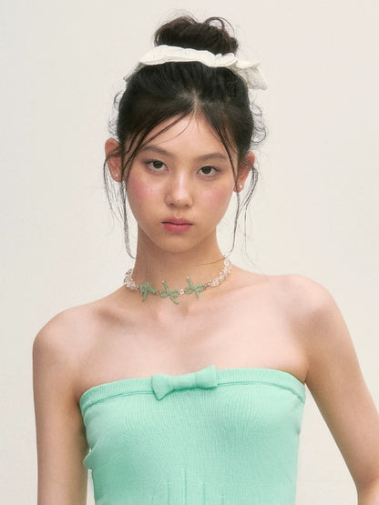 Green Bow Knit Tube Top