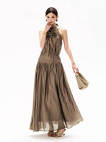 Floral Halter Chiffon Maxi Dress