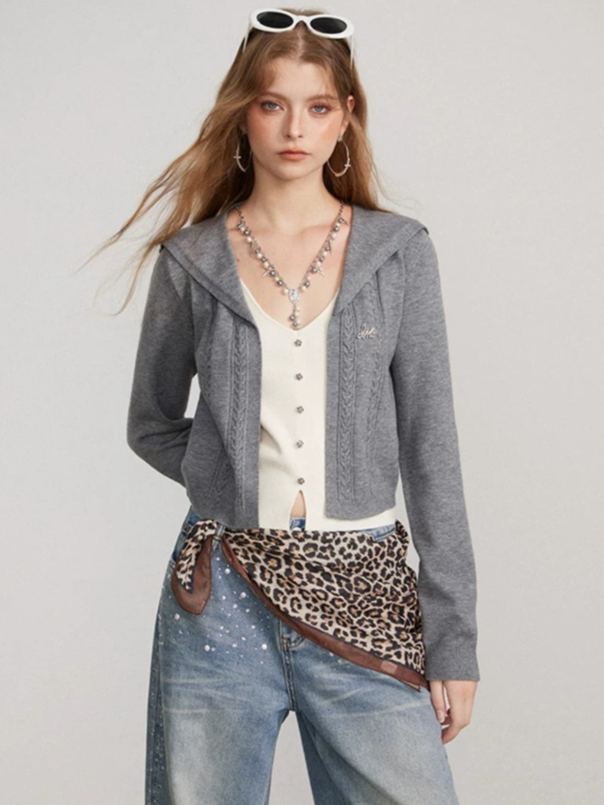 Contrast Collar Layered Knit Sweater