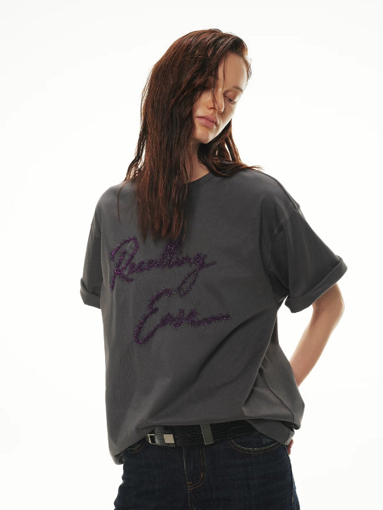 Shimmer Embroidery Oversize Tee