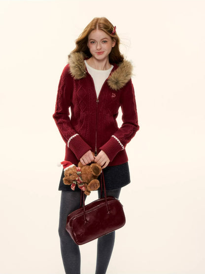 Hooded Cable Knit Jacket