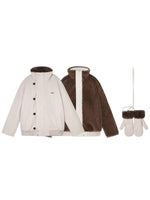 Beige Faux Mink Fur Jacket & Gloves Set