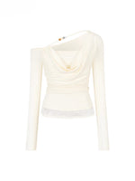 Asymmetric Beaded Drape T-shirt