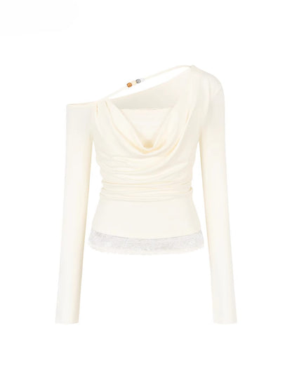 Asymmetric Beaded Drape T-shirt
