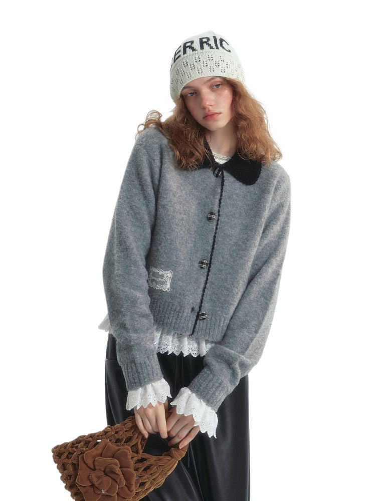 Loop‑Fleece Small Lapel Cardigan