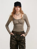 Ruched Tie Long Sleeve Top