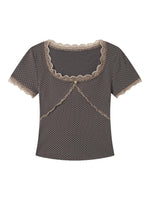 Dusty Pink Polka Dot Lace Top