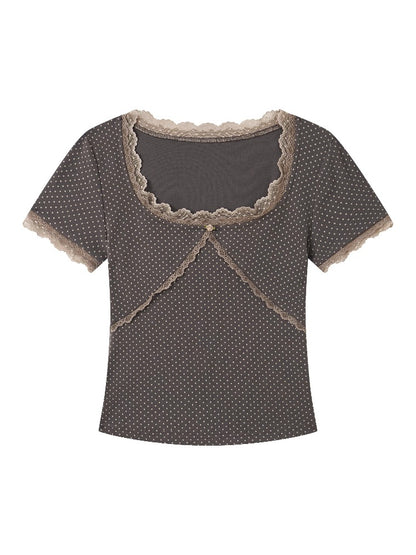 Dusty Pink Polka Dot Lace Top
