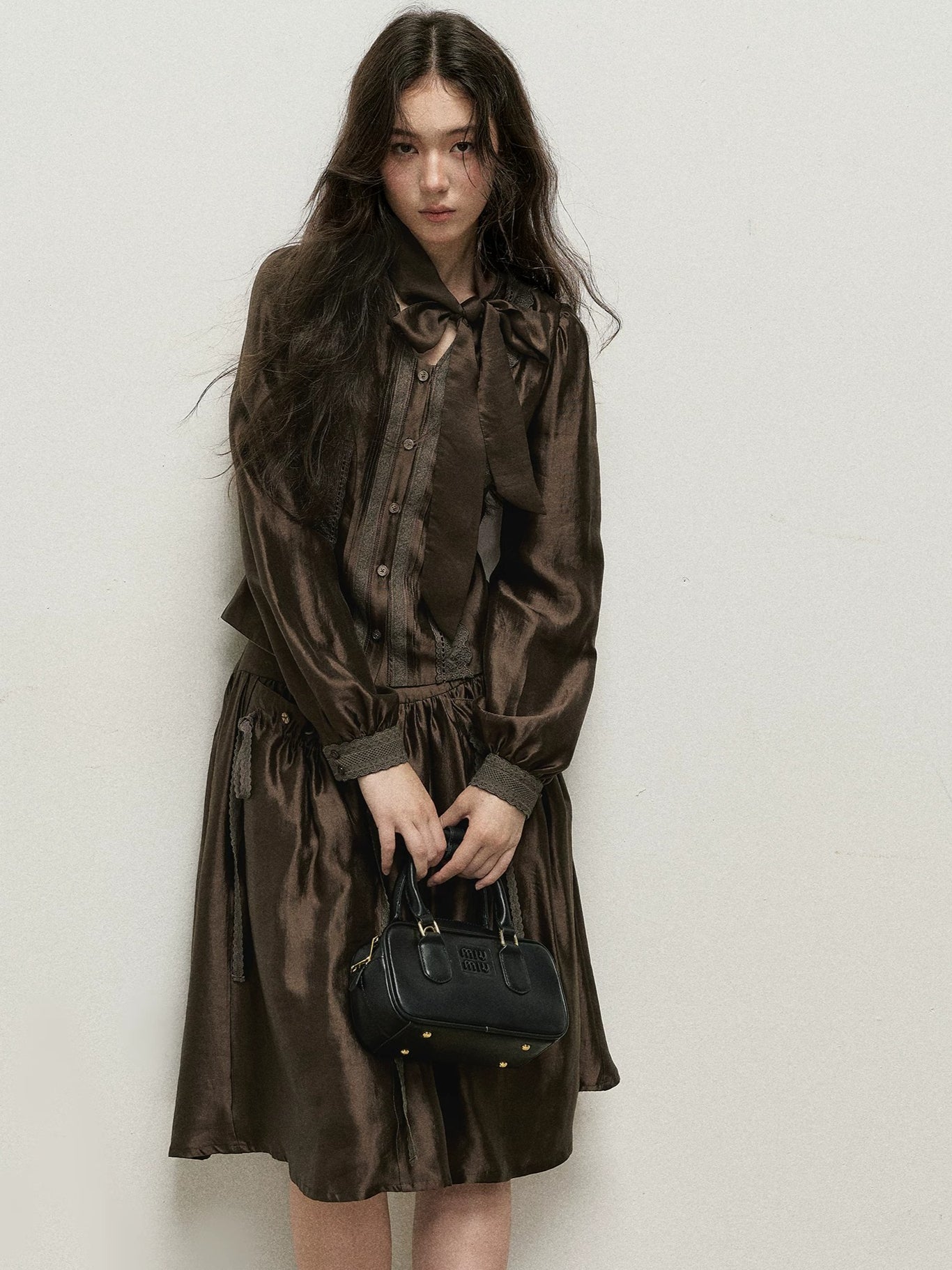 Ribbon V-Neck Skirt Set