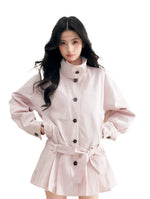 Pleated Hem Belted Trench