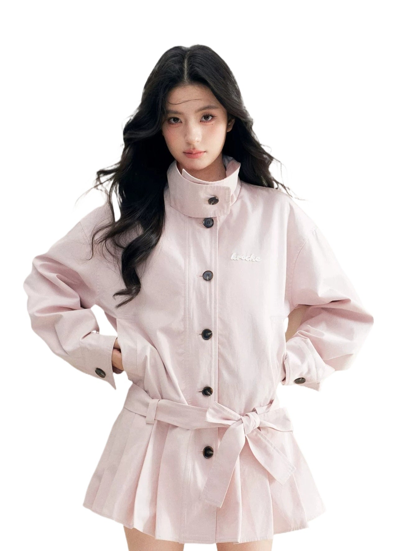 Pleated Hem Belted Trench
