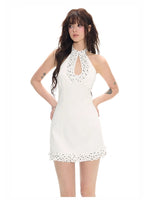 White Cutout Halter Dress