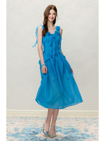 Blue Floral Ruffle Fitted Dress